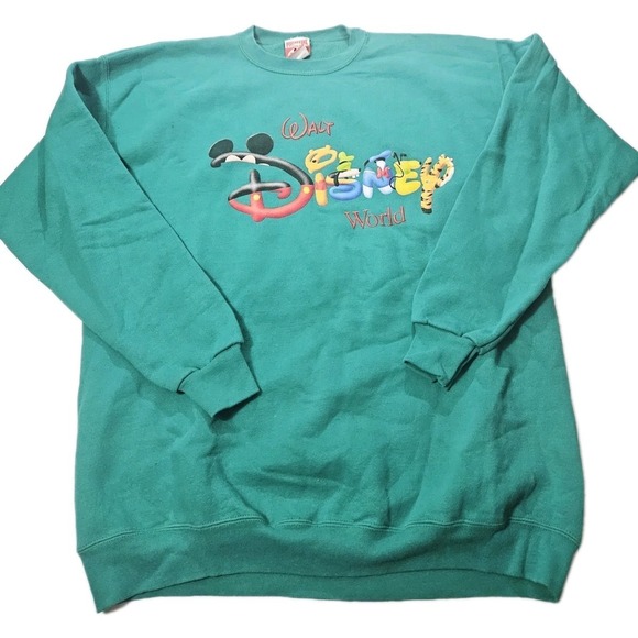 Disney Other - Vintage Disney Sweatshirt Adult 2XL Green Pullover Mickey Mouse USA Cartoon 90s